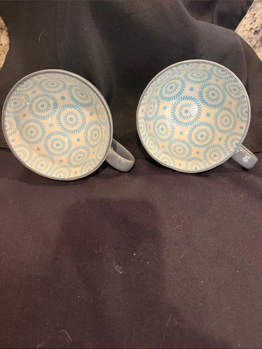 Ceramic Footed Tea Cups - Blue Patterned Set (2)